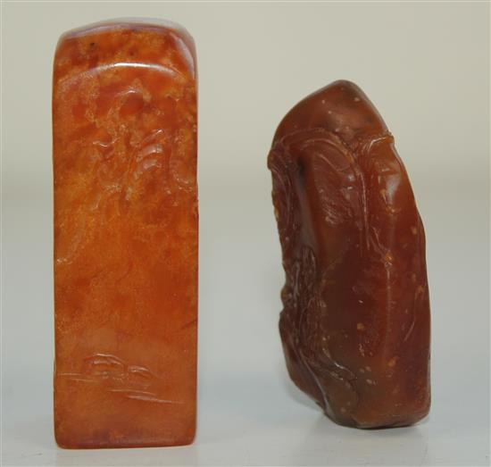 Two Chinese stone seals, 7cm, bases blank